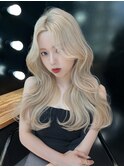 韓国ブリーチホワイトハイトーンベージュヘアロング_F20906