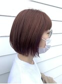 ぱっつんボブ×ピンクカラー