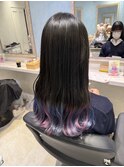 ダブルカラー/黒髪/ボブルフ/ネビージュ/原宿/ハイトーンカラー