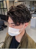 アップバングショートスパイラルパーマスタイル