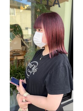 シェルハ(SHELHA) カシスピンク ブリーチカラーカシスレッド 切りっぱなしボブ