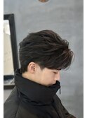 韓国へアカルマパーマワックスなしセンターパート黒髪ウルフ