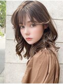 大人可愛い愛されミディ/ショコラアッシュふんわりカール/新宿