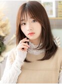 透け感カーキベージュ小顔ミディアムレイヤーa大宮20代30代40代