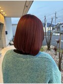 ブリーチなしカシスレッドぱつっとボブ
