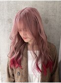 ピンク×裾カラー