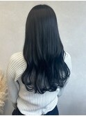 ブリーチなし透明感カラー＊ダークアッシュブルーコテ巻き仕上げ