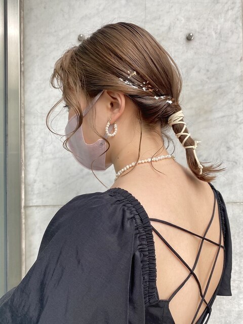 ミディアムボブ★金箔紐ヘアセット 私服にも♪