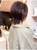 福山美容室Caary 丸みショートヘア　暖色カラーチェリーレッド