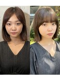 ナチュラル小顔前髪あり後れ毛サイドバング結べるボブくびれヘア
