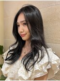 韓国ヘア 韓国風ロングレイヤーカット長め前髪ロング ブルージュ