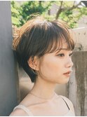 ショート　チェリーブラウン　デジタルパーマ　丸型　卵型　四角
