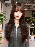 前髪カットロング顔周りレイヤー韓国ヘア_F1255