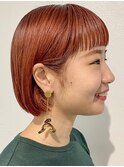 切りっぱなしショートボブオレンジカラーオレンジブラウン