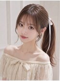 小顔シースルーバング顔周りカット透明感カラー