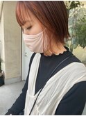 切りっぱなし インナーカラー 暖色カラー 外ハネ