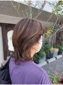 ミディアムレイヤー(白髪ぼかし、ミディアムパーマ)