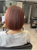 ブリーチありカラーオレンジブラウン×切りっぱなし丸みボブ