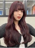 ダブルカラーチェリーレッドラベンダーパープル韓国レイヤーボブ