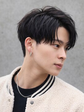 メンズ ルシードスタイル アウラ 松戸市五香(LUCIDO STYLE Aura) アシメショート 黒髪アッシュ アップバング(メンズ)