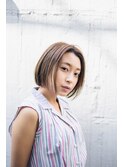切りっぱなし前髪センターパートボブ/オリーブカラー