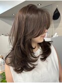 ミディアムレイヤーセミロングケアカラー20代30代40代