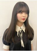 大人可愛い20代30代40代小顔ぱっつんバング×アッシュブラック