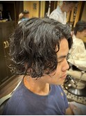 メンズボブパーマ　ミディアムパーマ　スパイラルパーマ　池袋
