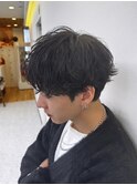 ツイストスパイラルパーマツーブロック刈り上げメンズマッシュ