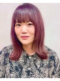 大人可愛いピンクベージュダブルカラーくびれボブ透明感小顔