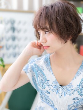 カバーヘア イヴ 戸頭店(COVER HAIR EVE) 斜めバングインナーカラーくせ毛風ミニボブc5戸頭20代30代40代