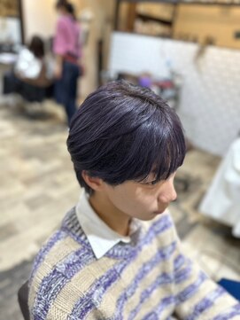 リッカヘアー(Ricca hair) 無造作ショートレイヤーパープルアッシュメンズカット20代30代