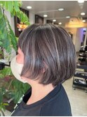 ショート×コントラストハイライト 白髪ぼかし 脱白髪染め
