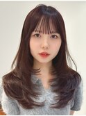 韓国風レイヤーカットブリーチダブルカラー前髪