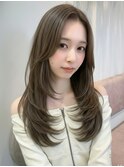 透明感グレージュ/顔周りレイヤー/大人韓国風ロング［溝の口］