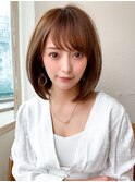 大人可愛い 小顔ワンカール シースルーバング ベージュカラー