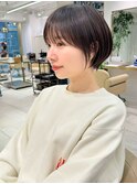 前髪あり耳掛け丸みくびれ大人ショートボブ20代30代40代50代＊