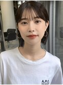+切りっぱなしボブルフ/黒髪ネビージュ/小顔ワンレン/縮毛矯正