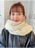 ゆるふわミディアム ワインレッド お団子ヘア 小顔