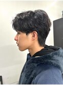 センターパート波巻きパーマニュアンスパーマ