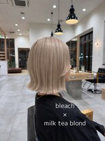 アース 武蔵境店(HAIR & MAKE EARTH) ミルクティーブロンドの透明感ボブ|武蔵境でやわらかハイトーン