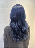 20代30代ダブルカラーブリーチネイビーブルー透明感池袋