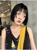 黒髪/ボブルフ/ネビージュ/小顔/ワンレン/スペインカール