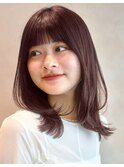 ミディアムレイヤー くびれヘア 美髪 ワイドバング 顔周りカット