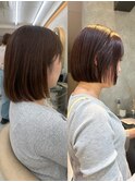 伸びたボブからぱつっとまとまるミニボブへ/ブラウンカラー