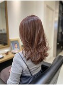 ミディアムレイヤーピンクブラウン海外風レイヤー王道ヘア