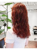 原宿スパイラルパーマウェーブヘアアプリコットオレンジカラー