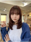ミディアム/顔周りレイヤー/ピンクブラウン
