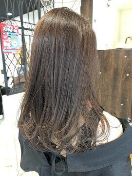 リュンヌ 門前仲町(lune) ロングショートワンカールパーマカーキグレージュ前髪門前仲町