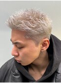 2103ホワイトブロンド刈り上げショートバーバーフェザーショート